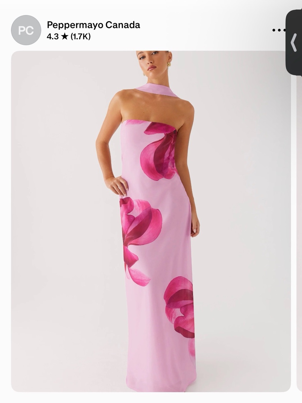 Peppermayo Light Pink Strapless Column Maxi Dress with Magenta Floral Print